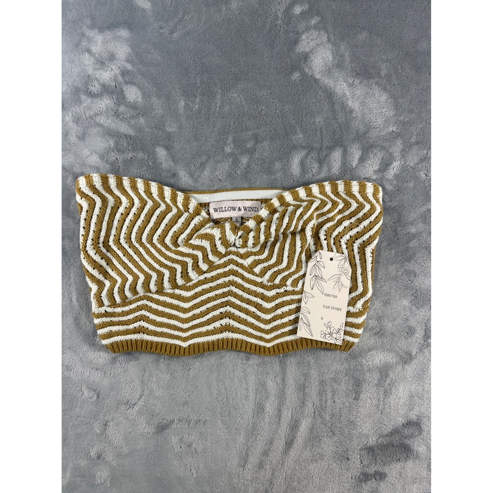 Willow & Wind Tan‎ Ivory Chevron Knit Tube Top Strapless S367793 Small NWT